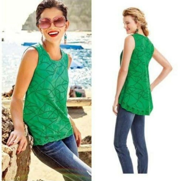 CAbi Tops - Cabi Eyelet Lace Kelly Green Gemma Tank Top 5036